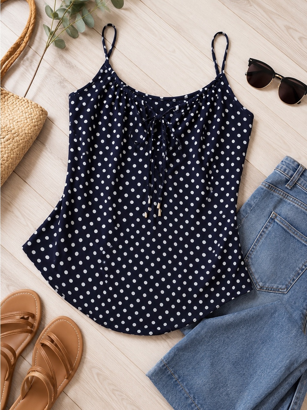 Philosophy Navy Polka-Dot Tie-Front Camisole – Size Large, NWT